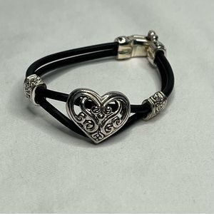 Silver Heart Charm on Black Band Bracelet